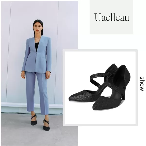 Uacllcau Women’s High Heeled Pumps for Women Kitten Heel Closed Pointed Toe Sandals with Elastic Strap Cutout Glitter Pumps Slip-on Party Bridal Pumps