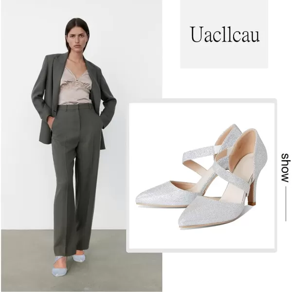 Uacllcau Women’s High Heeled Pumps for Women Kitten Heel Closed Pointed Toe Sandals with Elastic Strap Cutout Glitter Pumps Slip-on Party Bridal Pumps