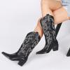 imageUacllcau Cowboy Boots for Women Western Boots Platform Knee High Cowgirl Boots Embroidered Chunky Heel Square Toe Pull Tab Mid Calf BootsBlack2