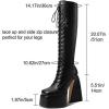 imageUacllcau Women Knee High Boots Chunky High Heel Boots Square Toe Platform Boots Lace Up Side Zipper Boots for Women