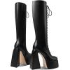 imageUacllcau Women Knee High Boots Chunky High Heel Boots Square Toe Platform Boots Lace Up Side Zipper Boots for Women