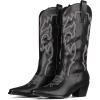imageUacllcau Cowboy Boots for Women Western Boots Platform Knee High Cowgirl Boots Embroidered Chunky Heel Square Toe Pull Tab Mid Calf BootsBlack2