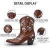 imageUacllcau Cowboy Boots for Women Embroidered Floral Cowgirl Boots Low Chunky Heel Western Boots Wedding Bride Dress Ankle Booties