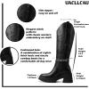 imageUacllcau Cowboy Boots for Women Knee High Boots Embroidered Western Cowgirl Boots Chunky Heel Pull Tab Round Toe Mid Calf Boots