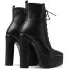 imageUacllcau High Heel Ankle Booties for Women Sexy Pointed Toe Weave Platform Boots Chunky Heel Laceup Side Zip Mid Calf Boots