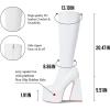 imageUacllcau Platform Boots for Women Mid Calf Boots Square Toe Chunky High Heel Boots Side Zipper Ankle Booties2white