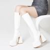 imageUacllcau Platform Boots for Women Mid Calf Boots Square Toe Chunky High Heel Boots Side Zipper Ankle Booties2white
