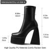 imageUacllcau Platform Boots for Women Mid Calf Boots Square Toe Chunky High Heel Boots Side Zipper Ankle BootiesBlack Pu