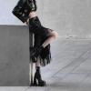 imageUacllcau Platform Boots for Women Mid Calf Boots Square Toe Chunky High Heel Boots Side Zipper Ankle BootiesBlack Pu