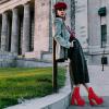 imageUacllcau Platform Boots for Women Mid Calf Boots Square Toe Chunky High Heel Boots Side Zipper Ankle BootiesRed