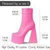 imageUacllcau Platform Boots for Women Mid Calf Boots Square Toe Chunky High Heel Boots Side Zipper Ankle BootiesRose Red