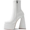 imageUacllcau Platform Boots for Women Mid Calf Boots Square Toe Chunky High Heel Boots Side Zipper Ankle BootiesWhite