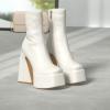 imageUacllcau Platform Boots for Women Mid Calf Boots Square Toe Chunky High Heel Boots Side Zipper Ankle BootiesWhite