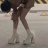 imageUacllcau Platform Boots for Women Mid Calf Boots Square Toe Chunky High Heel Boots Side Zipper Ankle BootiesWhite