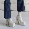imageUacllcau Platform Boots for Women Mid Calf Boots Square Toe Chunky High Heel Boots Side Zipper Ankle BootiesWhite