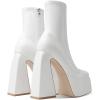 imageUacllcau Platform Boots for Women Mid Calf Boots Square Toe Chunky High Heel Boots Side Zipper Ankle BootiesWhite