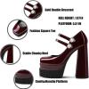 imageUacllcau Platform Pumps Chunky Heel for Women Mary Janes Sqaure Toe Double Buckle Stacked Party Dress Pumps