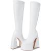 imageUacllcau Platform Boots for Women Mid Calf Boots Square Toe Chunky High Heel Boots Side Zipper Ankle Booties2white