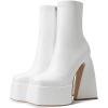 imageUacllcau Platform Boots for Women Mid Calf Boots Square Toe Chunky High Heel Boots Side Zipper Ankle BootiesWhite