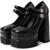 imageUacllcau Platform Pumps Chunky Heel for Women Mary Janes Sqaure Toe Double Buckle Stacked Party Dress Pumps Black Matte