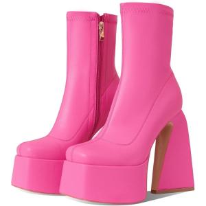 imageUacllcau Platform Boots for Women Mid Calf Boots Square Toe Chunky High Heel Boots Side Zipper Ankle BootiesRose Red