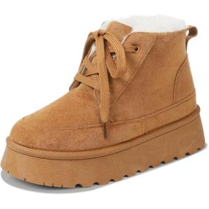 imageUacllcau Platform Mini Boots for Women Winter Boots Warm Faux Fur Lining Lace Up Ankle Boots for Women AntiSlip Short Snow Booties with Memory Foam Insole for Indoor ampamp OutdoorBrown