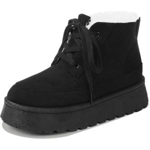 imageUacllcau Platform Mini Boots for Women Winter Boots Warm Faux Fur Lining Lace Up Ankle Boots for Women AntiSlip Short Snow Booties with Memory Foam Insole for Indoor ampamp OutdoorBlack