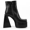 imageUacllcau Womens Platform Ankle Boots for Women Square Toe Chunky High Heel Gogo Boot Side Zipper Mid Calf Boots