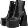 imageUacllcau Womens Platform Ankle Boots for Women Square Toe Chunky High Heel Gogo Boot Side Zipper Mid Calf Boots