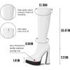 image:imageUacllcau White Platform Boots for Women Pointed Toe Knee High Boots Side Zip Stacked Chunky High Heel Mid Calf Gogo Boots