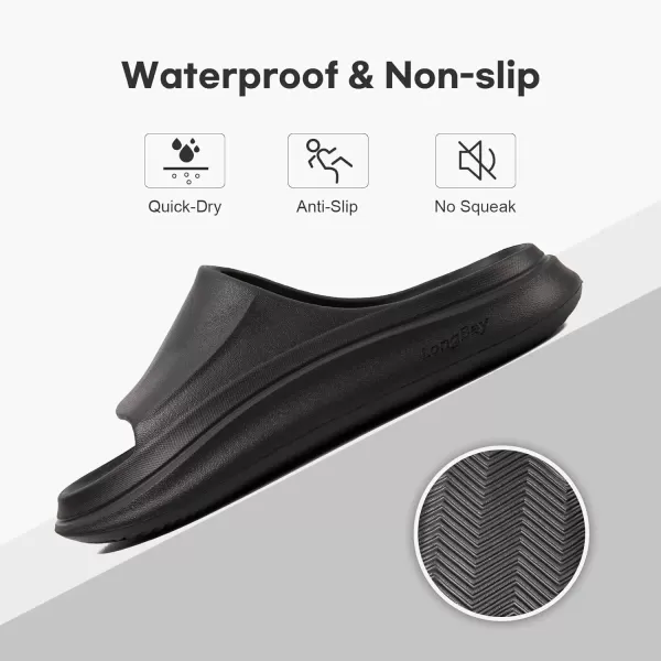 imageLongBay Cloud Slides for Women and Men Comfy Cushion Pillow Slippers for Indoor and Outdoor Thick Sole Supportive Non Slip Bathroom Shower ShoesBlack
