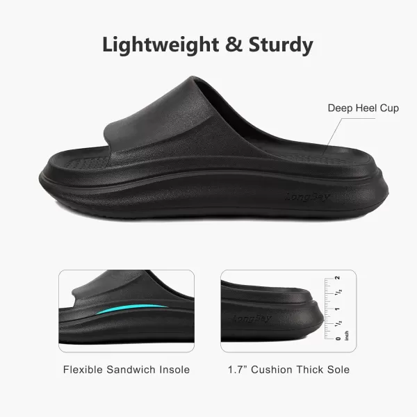 imageLongBay Cloud Slides for Women and Men Comfy Cushion Pillow Slippers for Indoor and Outdoor Thick Sole Supportive Non Slip Bathroom Shower ShoesBlack
