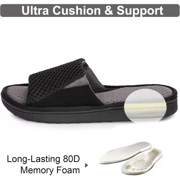 imageLongBay Mens Comfy Memory Foam Slide Slippers Breathable Mesh Cloth House ShoesBlack
