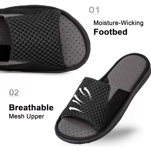 imageLongBay Mens Comfy Memory Foam Slide Slippers Breathable Mesh Cloth House ShoesBlack