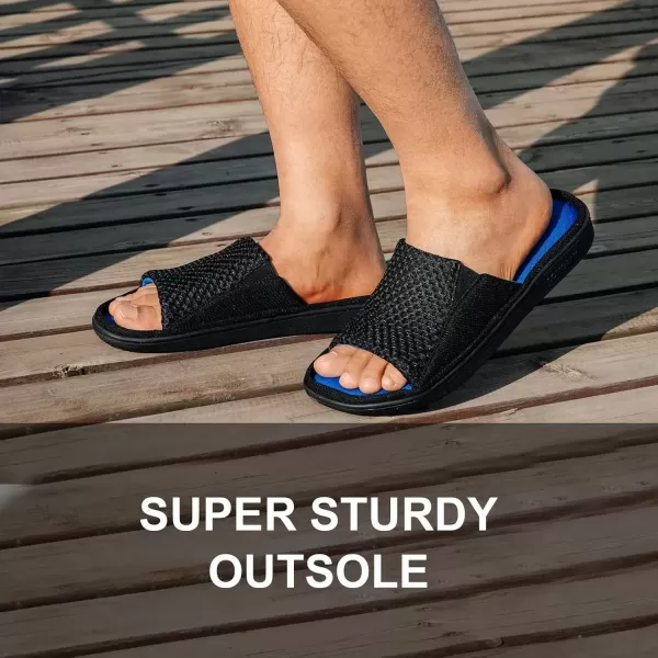 imageLongBay Mens Comfy Memory Foam Slide Slippers Breathable Mesh Cloth House ShoesBlue