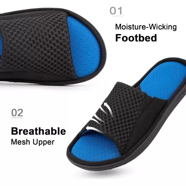 imageLongBay Mens Comfy Memory Foam Slide Slippers Breathable Mesh Cloth House ShoesBlue