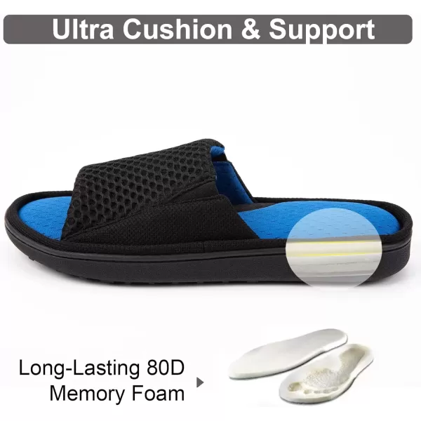 imageLongBay Mens Comfy Memory Foam Slide Slippers Breathable Mesh Cloth House ShoesBlue