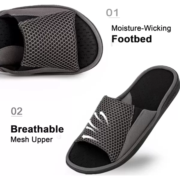 imageLongBay Mens Comfy Memory Foam Slide Slippers Breathable Mesh Cloth House ShoesGrey
