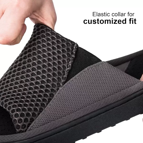 imageLongBay Mens Comfy Memory Foam Slide Slippers Breathable Mesh Cloth House ShoesGrey
