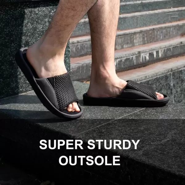 imageLongBay Mens Comfy Memory Foam Slide Slippers Breathable Mesh Cloth House ShoesGrey