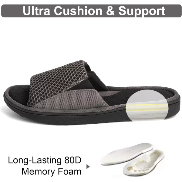 imageLongBay Mens Comfy Memory Foam Slide Slippers Breathable Mesh Cloth House ShoesGrey
