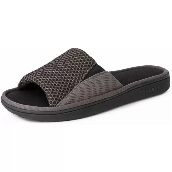 imageLongBay Mens Comfy Memory Foam Slide Slippers Breathable Mesh Cloth House ShoesGrey