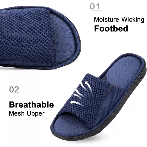 imageLongBay Mens Comfy Memory Foam Slide Slippers Breathable Mesh Cloth House ShoesNavy Blue