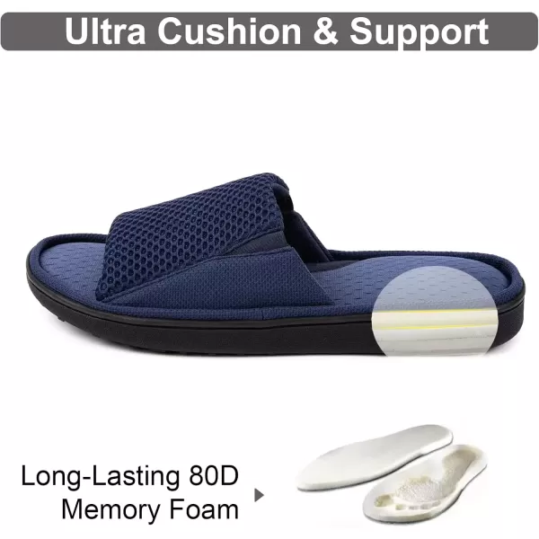 imageLongBay Mens Comfy Memory Foam Slide Slippers Breathable Mesh Cloth House ShoesNavy Blue