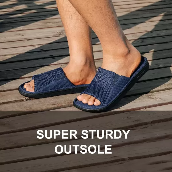 imageLongBay Mens Comfy Memory Foam Slide Slippers Breathable Mesh Cloth House ShoesNavy Blue