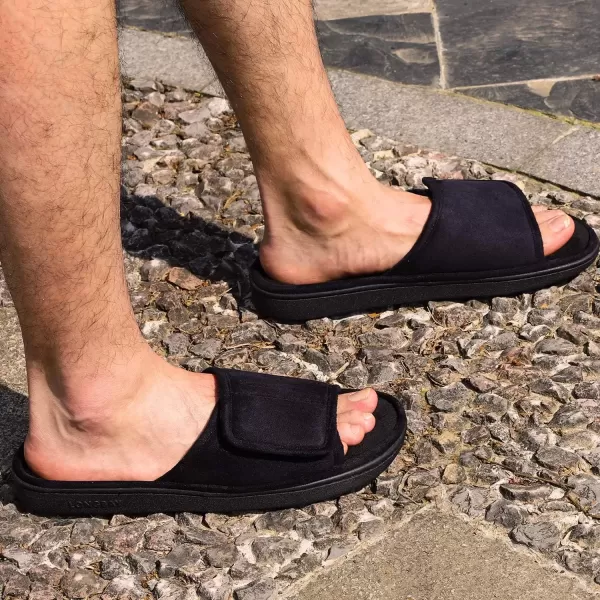 imageLongBay Mens Comfy Memory Foam Slide Slippers Breathable Micro Suede House ShoesBlack