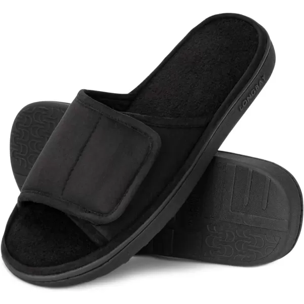 imageLongBay Mens Comfy Memory Foam Slide Slippers Breathable Micro Suede House ShoesBlack