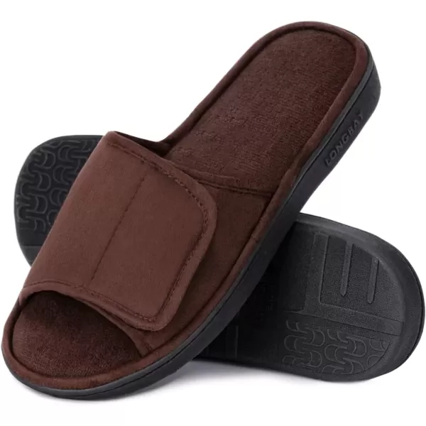 imageLongBay Mens Comfy Memory Foam Slide Slippers Breathable Micro Suede House ShoesCoffee