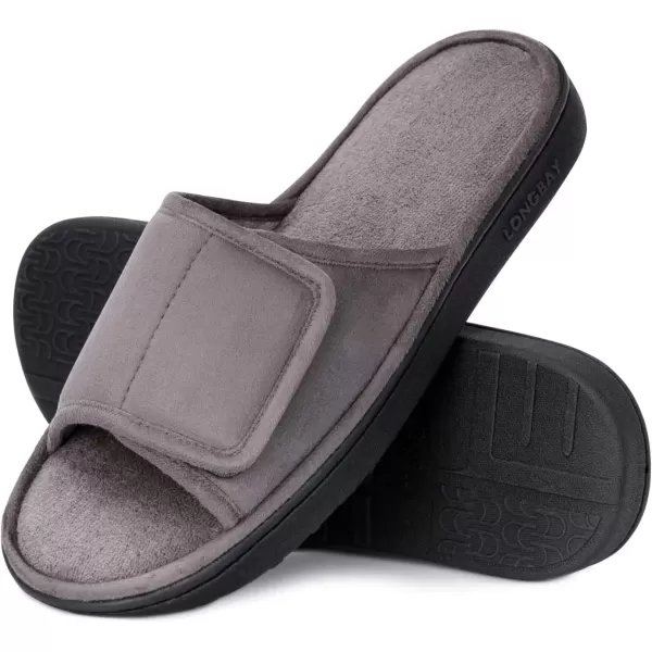 imageLongBay Mens Comfy Memory Foam Slide Slippers Breathable Micro Suede House ShoesGrey