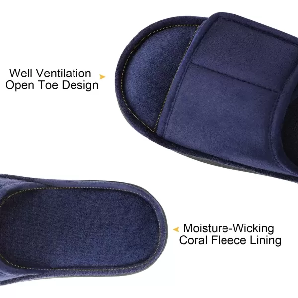 imageLongBay Mens Comfy Memory Foam Slide Slippers Breathable Micro Suede House ShoesNavy Blue